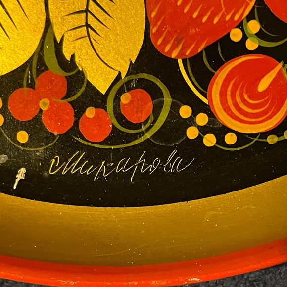 Vintage strawberries decorative plate - Khokhloma Painting Russian - Picture 11 of 12